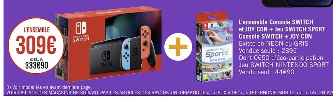 L´ensemble console SWITCH et joy con + jeu SWITCH SPORT Console SWITCH + JOY CON