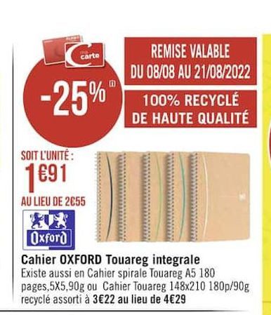 cahiers OXFORD Touareg integrale