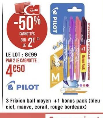 3 Frixion ball moyen +1 bonus pack (bleu ciel, mauve, corail, rouge bordeaux)