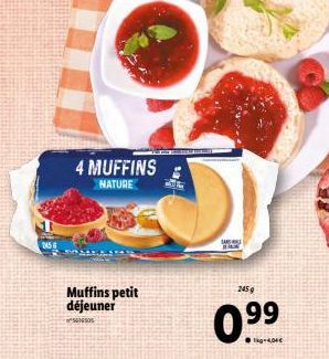 4 MUFFINS NATURE  Muffins petit déjeuner  SENSOS  WEE  245g  0.9?9?