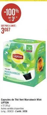 Lipton  THE VERY  MARRAKECH MINT  Capsules de Thé Vert Marrakech Mint LIPTON  x 12 (30 g)  Autres variétés disponibles  Le kg 183633-L'unité: 5450