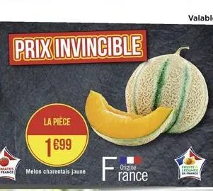 prix invincible  la pièce  1699  melon charentais jaune  france  origine  fruits lecumes  france
