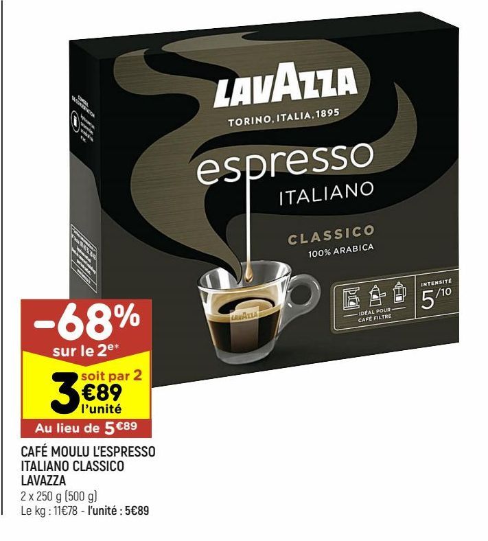 café moulu l'espresso italiano classico lavazza