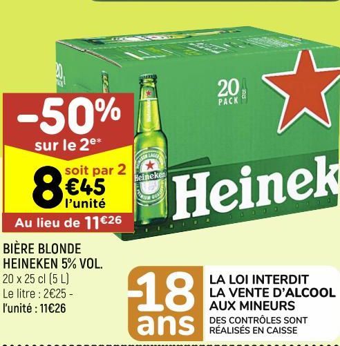 bière blonde Heineken 5% vol