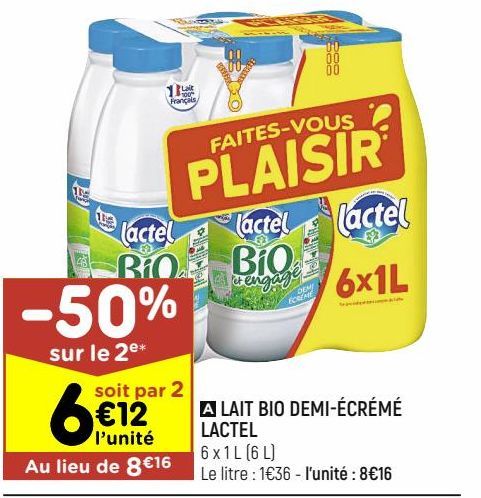 lait bio demi-écrémé Lactel