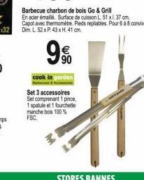 x32  48  90  cook in gorden  Set 3 accessoires Set comprenant 1 pince,  1 spatule et 1 fourchette manche bois 100% FSC.
