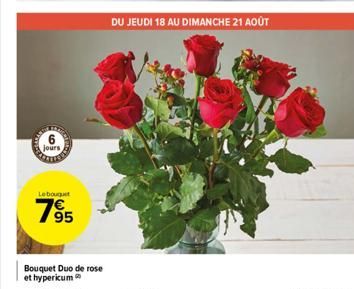 6 jours  w  Lebouguet  7?5  Bouquet Duo de rose et hypericum  DU JEUDI 18 AU DIMANCHE 21 AOÛT