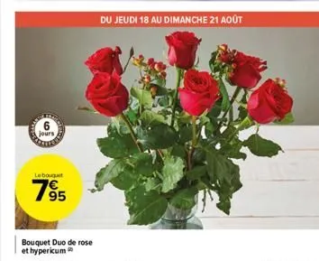 6 jours  w  lebouguet  7?5  bouquet duo de rose et hypericum  du jeudi 18 au dimanche 21 août