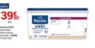 Ripolin  39%  2,51  Peinture DECO Coloris blanc Finition velours. Soit le litre: 1596 (721002163)  Ripolin  MURS  &  VELOURS  41