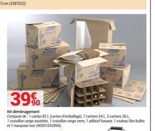 mothe  39%  kit déménagement  composé de: 1 carton 82 l (carton d'emballage), 7 cartons 54 l, 5 cartons 36 l.