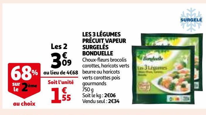 LES 3 LÉGUMES PRÉCUIT VAPEUR SURGELÉS BONDUELLE