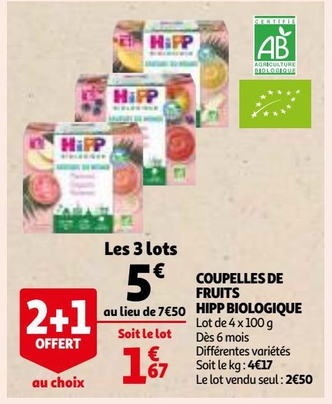 COUPELLES DE FRUITS HIPP BIOLOGIQUE