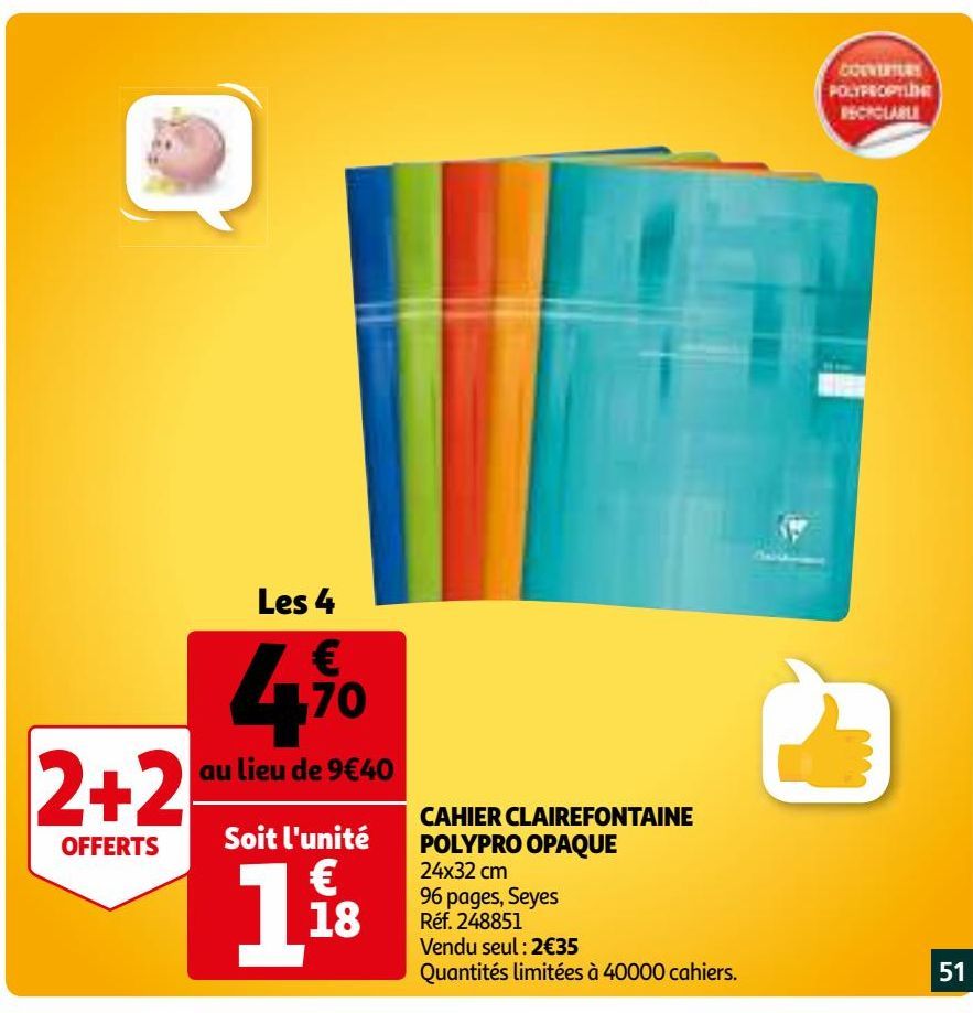 CAHIER CLAIREFONTAINE POLYPRO OPAQUE