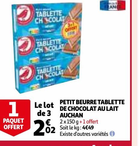 PETIT BEURRE TABLETTE DE CHOCOLAT AU LAIT AUCHAN