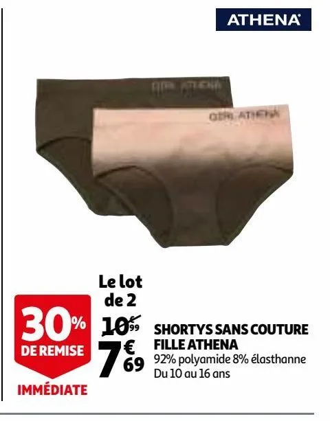 shortys sans couture fille athena