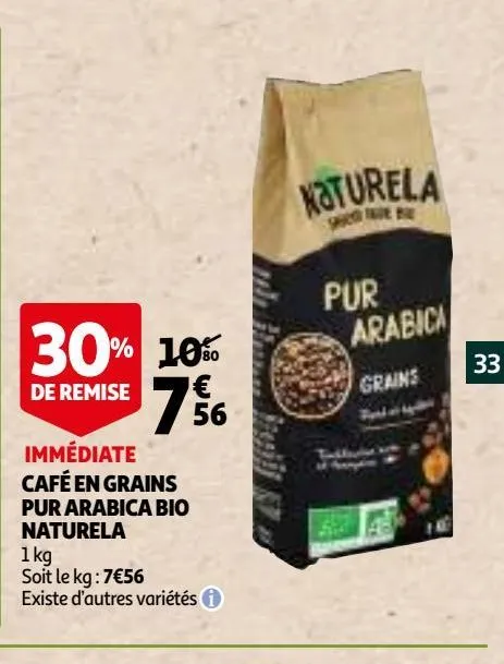 café en grains pur arabica bio naturela 