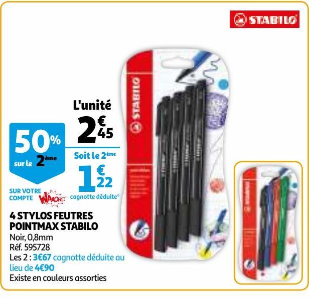 4 STYLOS FEUTRES POINTMAX STABILO 