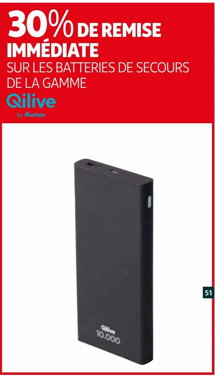 30% de remise immédiate sur les batteries de secours de la gamme qilive by auchan