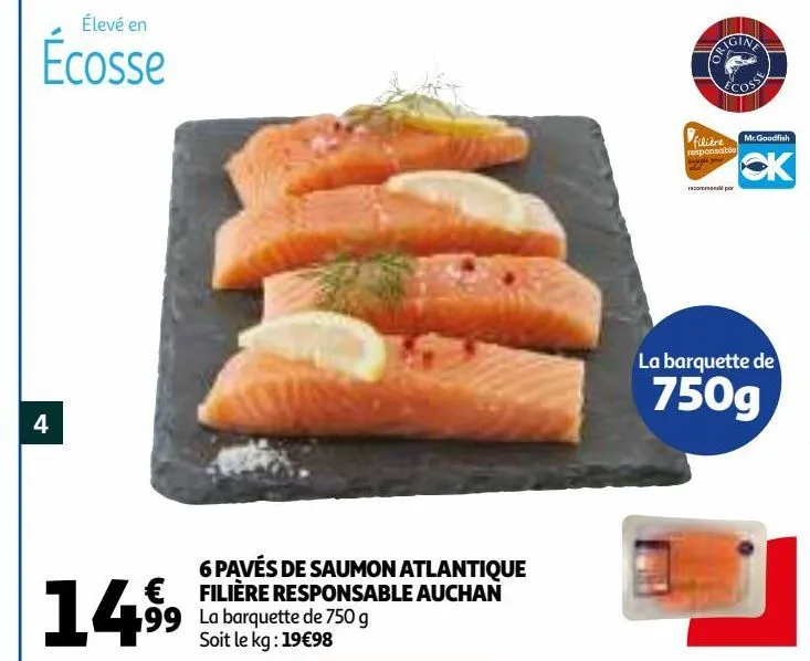 6 pavés de saumon atlantique filière responsable auchan