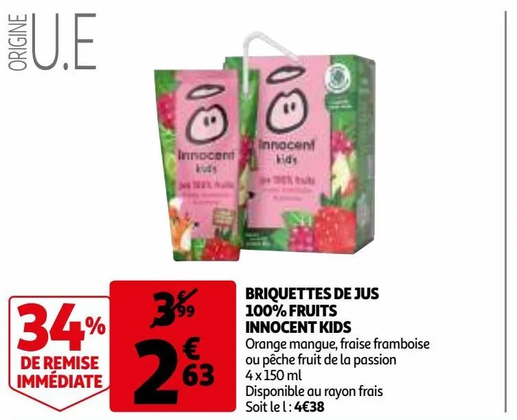  briquettes de jus 100% fruits innocent kids 