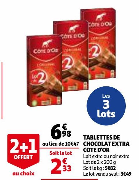 TABLETTES DE CHOCOLAT EXTRA COTE D'OR 
