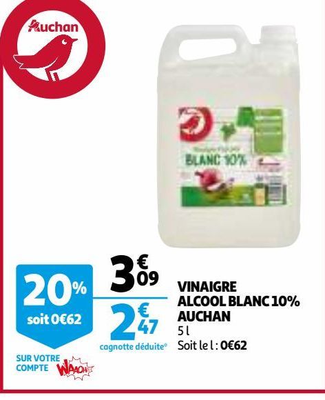 VINAIGRE ALCOOL BLANC 10% AUCHAN