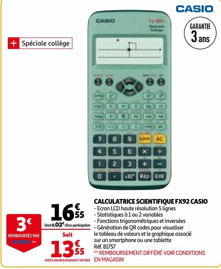 CALCULATRICE SCIENTIFIQUE FX92 CASIO