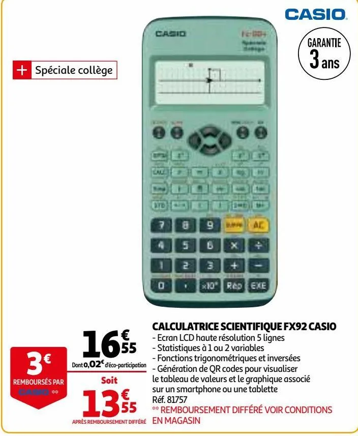 calculatrice scientifique fx92 casio