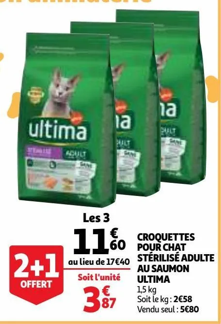 croquettes pour chat stérilisé adulte au saumon ultima