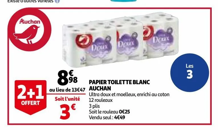 papier toilette blanc auchan