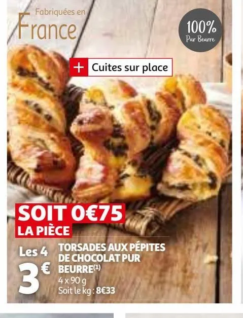 torsades aux pepites de chocolat pur beurre
