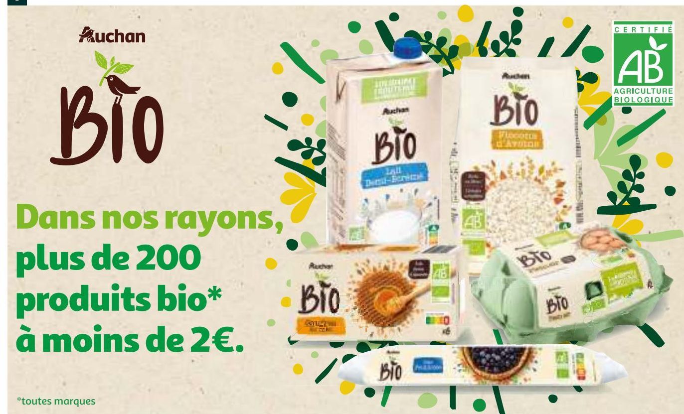 Dans nos rayons, plus de 200 produits bio* à moins de 2€.