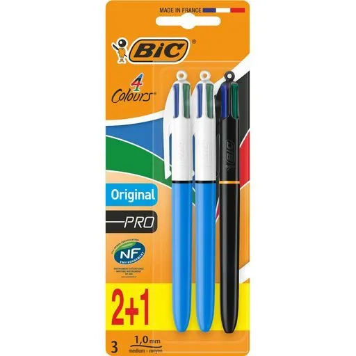 3 stylos retractables 4 couleurs bic