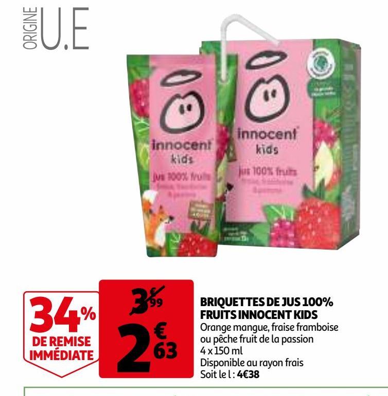 BRIQUETTES DE JUS 100% FRUITS INNOCENT KIDS