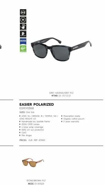 w  ama  p  zeiss  easier polarized eqyeyo3168  sizes: one size  ? lens 54 / bridge 18 / temple: 140 /  lens height: 43  handmade bio acetate frame  zeiss cr39 lenses  4 base wrop coverage  100% uv sun