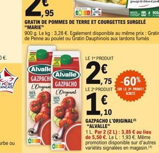 100%  Alvalle  GAZPACH  L'Origina  100%  900 g. Le kg: 3,28 . Egalement disponible au même prix : Gratin de Penne au poulet ou Gratin Dauphinois aux lardons fumés  Alvalle  GAZPACHO  L'Original  LE 1