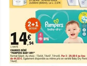 14.  ,94  2+1 pampers. baby-dry  offert
