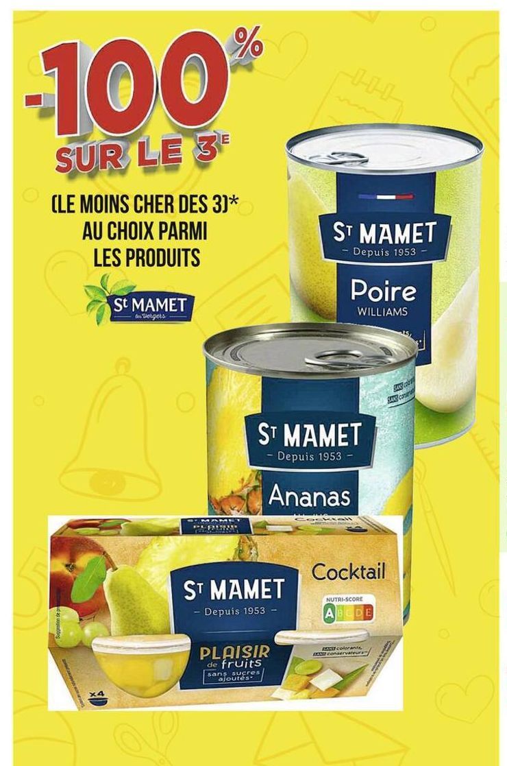 -100% sur le 3e (le moins cher des 3) au choix parmi les produits St.Mamet