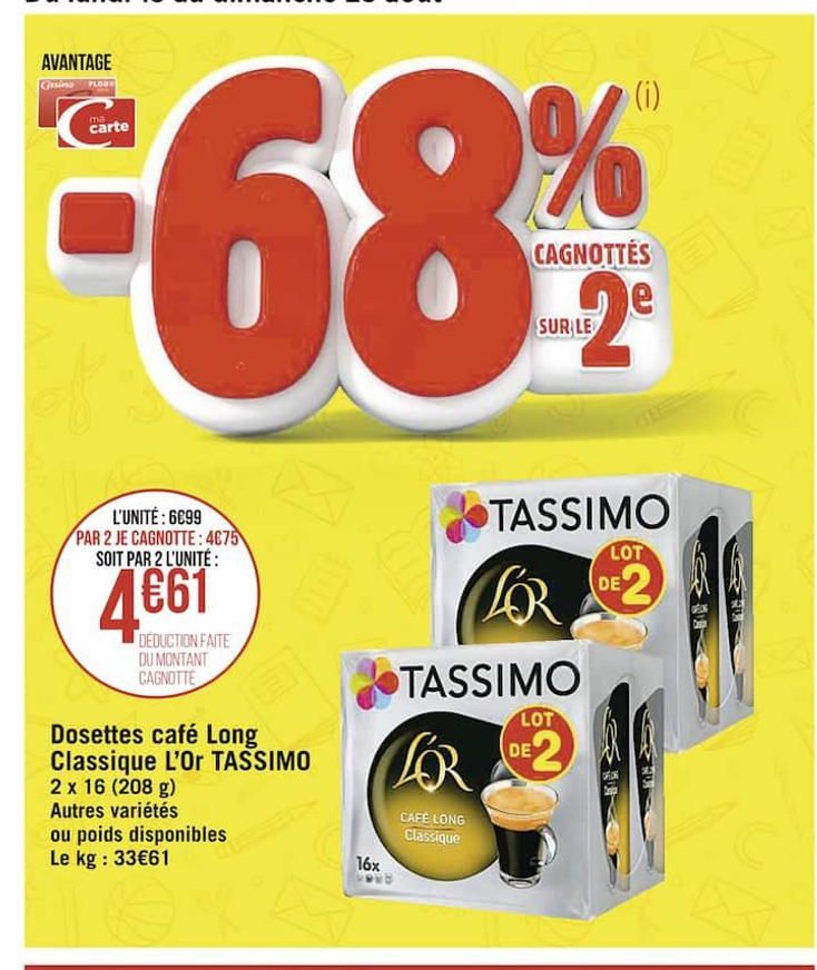 Dosettes café Long Classique L´Or tassimo