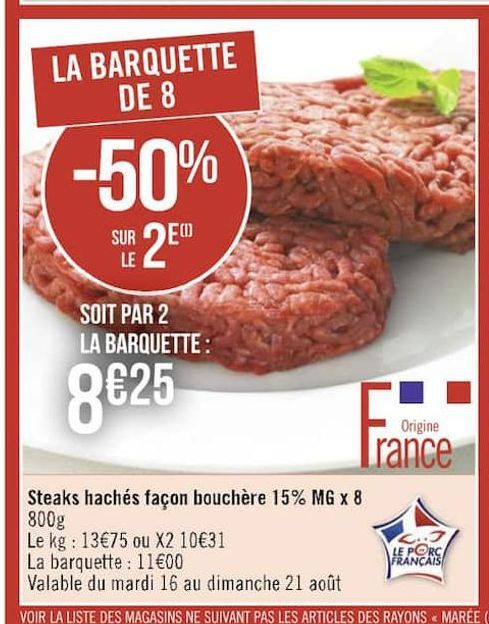 steak hachés facon bouchere 15% MG x8