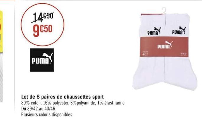 Lot de 6 paires de chaussettes sport