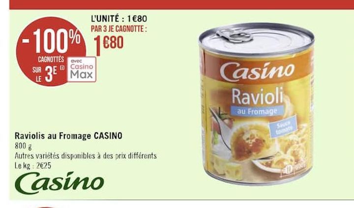 raviolis au fromage CASINO