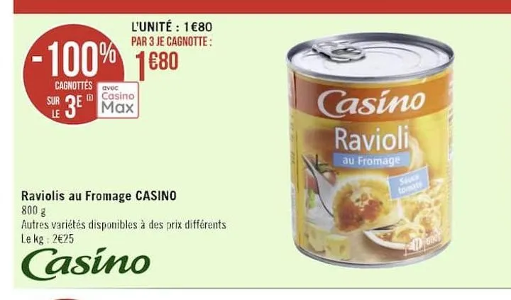 raviolis au fromage casino