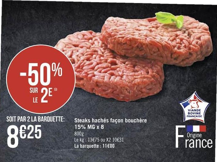 Steaks Haches facon bouchere 15% MG x 8