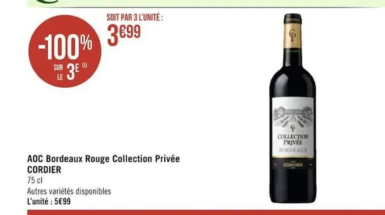 aoc bordeaux rouge collection privee cordier