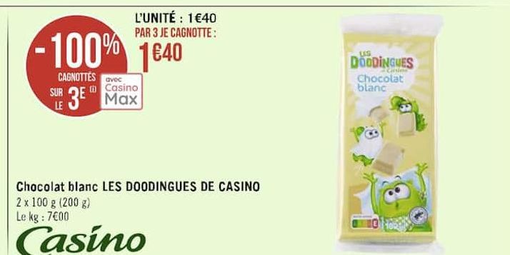 chocolat blanc LES DOODINGUES DE CASINO