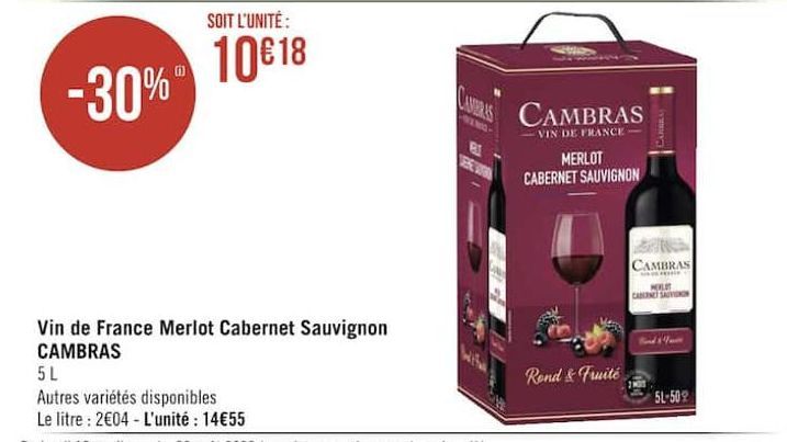 vin de france merlot cabernet sauvignon CAMBRAS