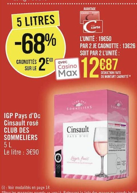 IGP Pays d´Oc CInsault rose CLUB DES SOMMELIERS