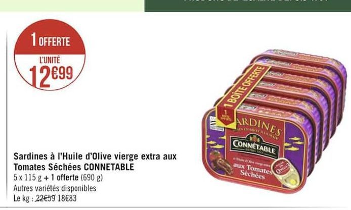 sardines a l´Huile d´Olive vierge extra aux Tomates Sechees CONNETABLE