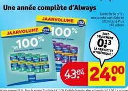 JAARVOLUME  To: 100%  Une année complète d'Always  JAARVOLUME 193  100%  Exemple de prix: une année complète de  Ultra Long Plus  192 pièces  SOET SEULEMENT  013  LA SERVIETTE WYSZÉNIQUE 